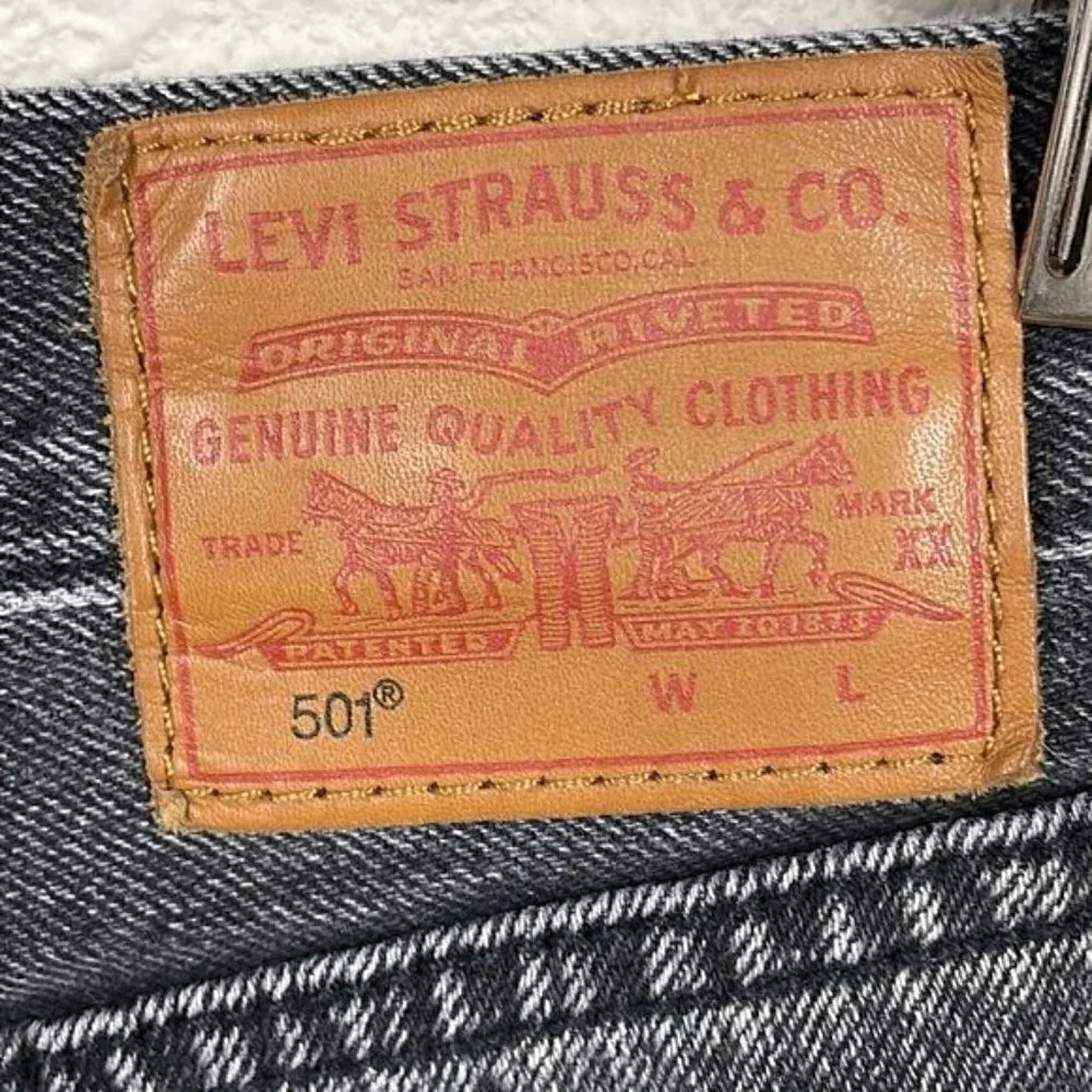 Levis 501 Big E High Rise Cut Off Shorts Washed Trashed Black Sz 26
